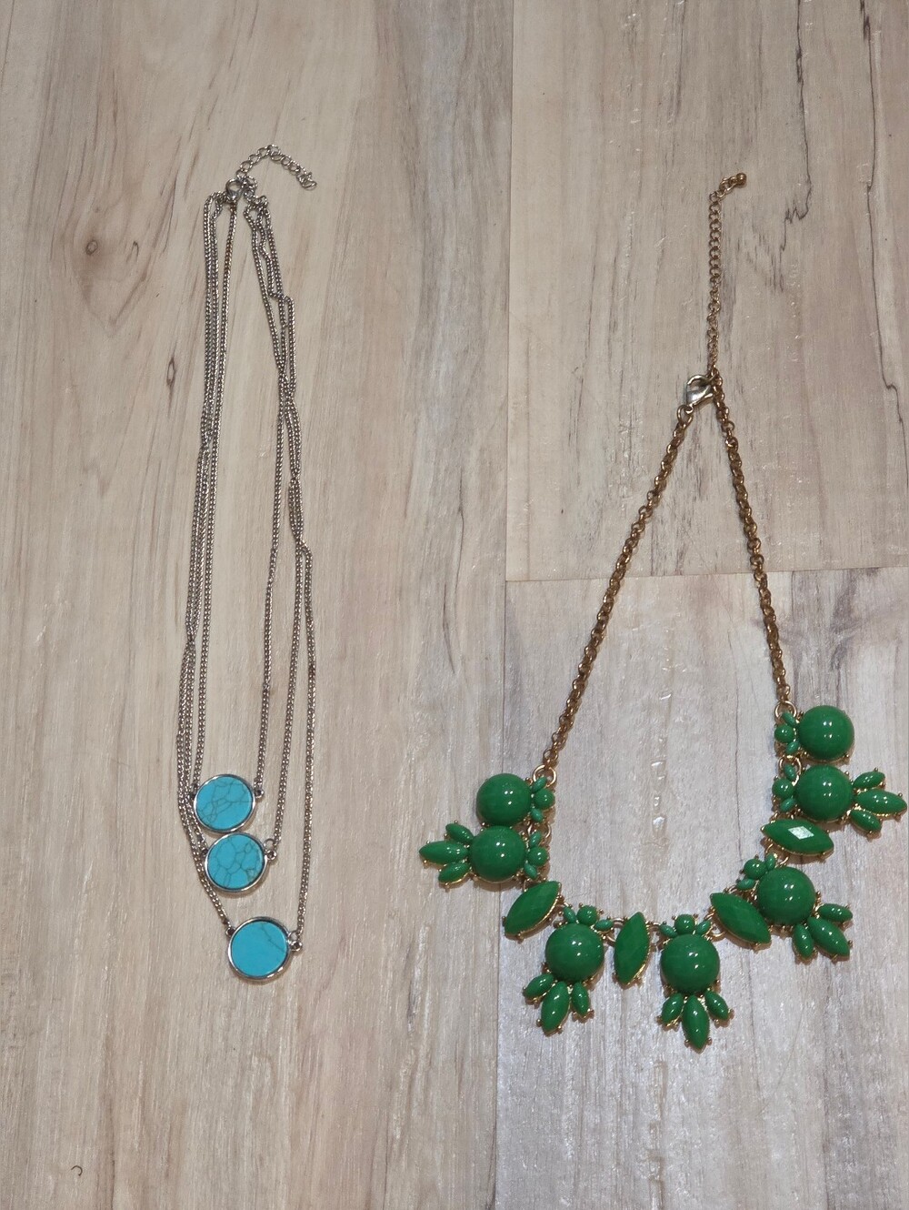 🩷Statement Necklace Lot Silver Turquoise 3 Layered & Gold & Green Bib Necklace